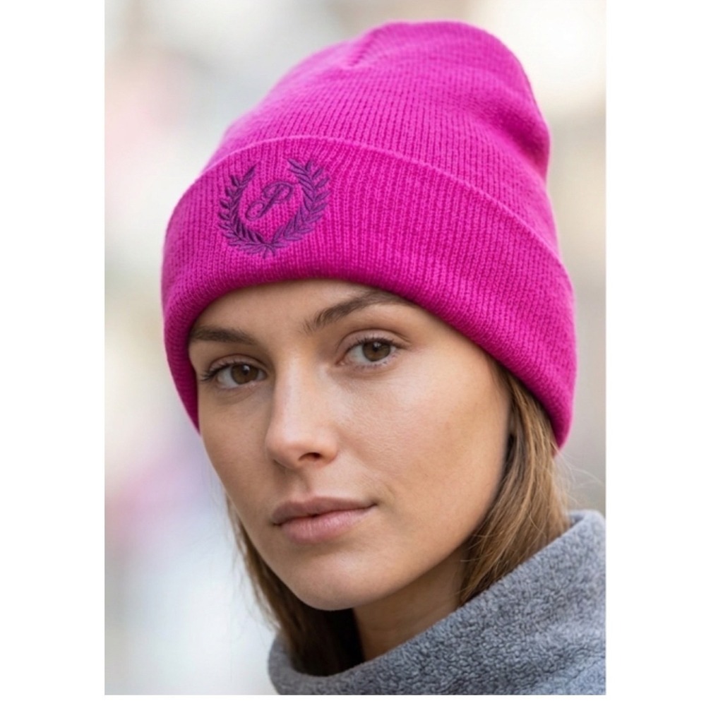 Victoria's Secret PINK Beanie Hat Womens Hot Pink Embroidered Logo Knit Cap
